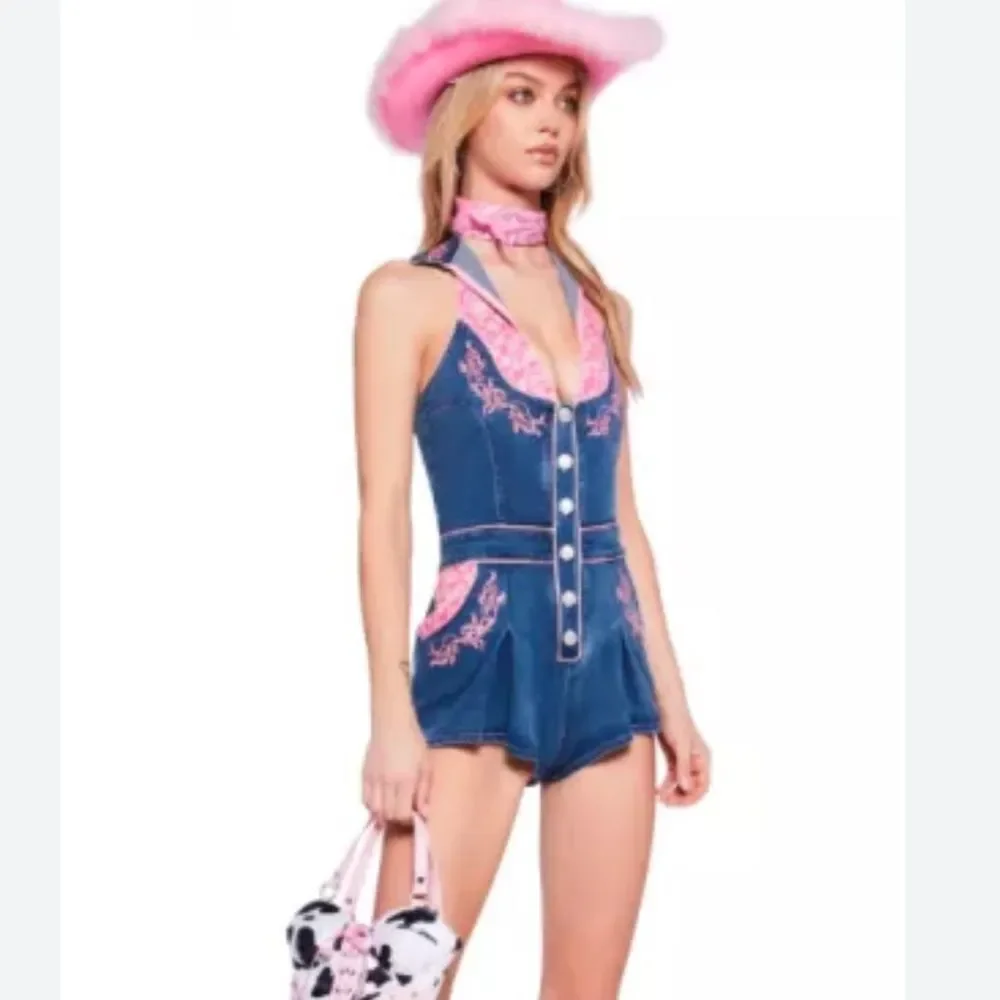 NWT Sugar Thrillz Rodeo Rendezvous Denim Romper - Picture 3 of 4